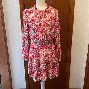 Sugarlips Pink Floral Long-Sleeved Mini Dress